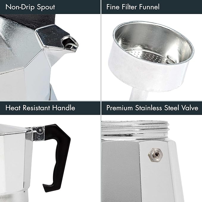 Primula Stovetop Espresso Maker and Handheld Electric Milk Frother Gift Set, Moka Pot for Classic
