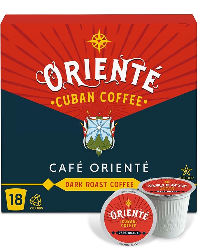 Oriente Dark Roast Coffee Pods, 18 ct, Cuban Inspired Coffee in Recyclable Single Serve Pods - 100%