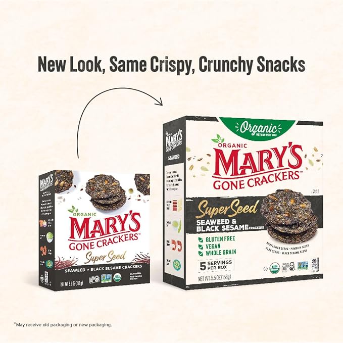 Mary's Gone Crackers Organic Super Seed Crackers, Seaweed & Black Sesame - Gluten-Free, NON-GMO