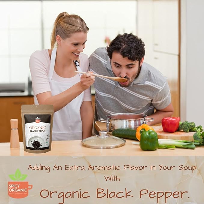 SPICY ORGANIC Black Peppercorns ??16 oz - Whole, Fresh, and Spicy Black Pepper for Grinder Refill