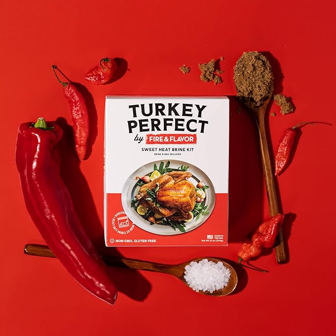 Fire & Flavor Sweet Heat Turkey Brine Kit - Seasonings for Roasting, Grilling, Smoking, and Frying