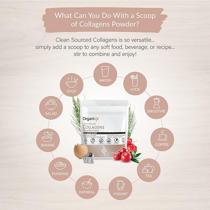 Organixx Collagen Peptides Powder with Vitamin C, Types I, II, III, V, X Hydrolyzed Collagen, Hair