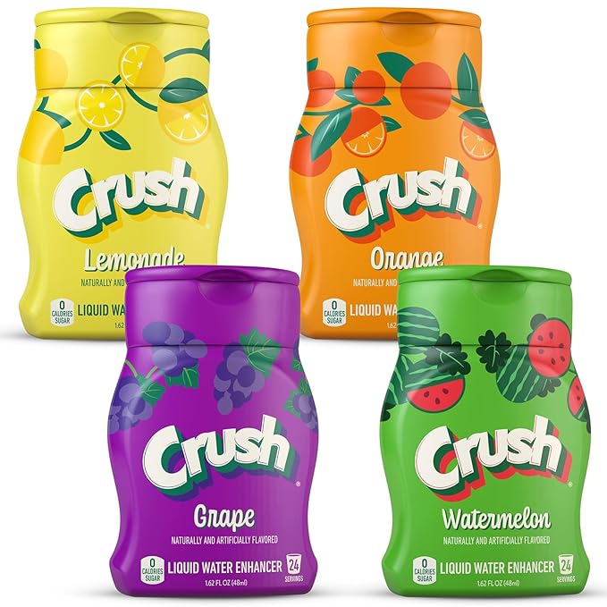 Crush, Summer Variety, Liquid Water Enhancer - New, Better Taste! (4 Bottles, Makes 96 Flavored