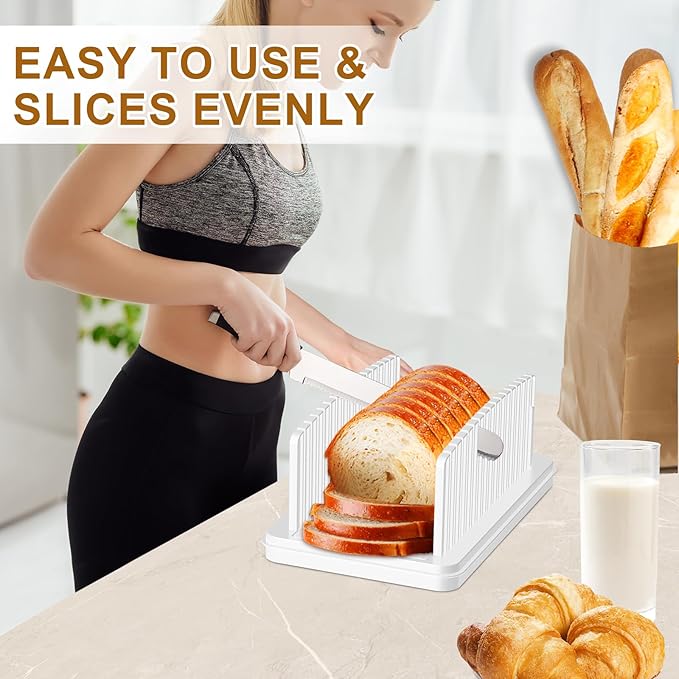 Upgrade Pull Out Bread Slicer for Homemade Bread, Foldable Bread Slicing Guide,Removable Cutting