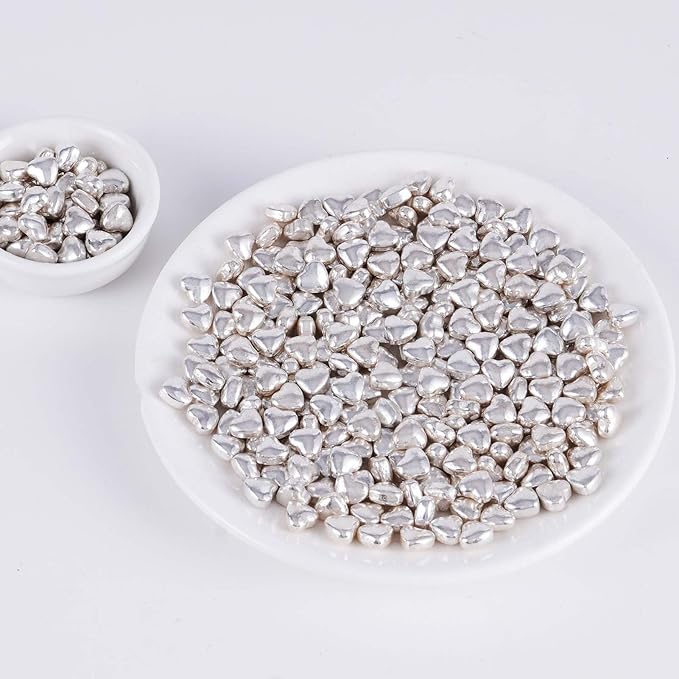 Kasvan Silver Heart Shapes Sprinkles - Edible Candy Pearls 100g/3.58 Oz, Mix Size, Baking Cake
