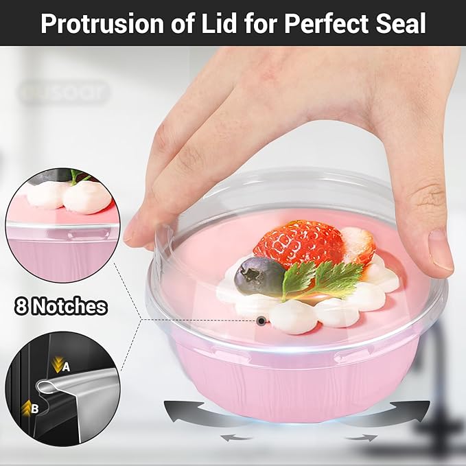 EUSOAR Muffin Liners, 25pcs 9oz Pink Creme Brulee Disposable Ramekins Cake Storage Container, Cake
