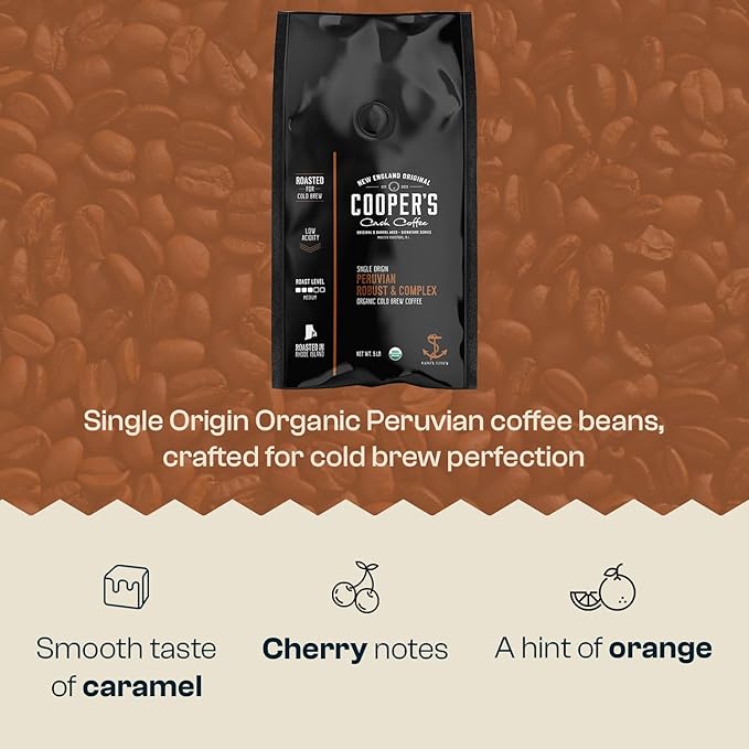 Organic Cold Brew Coffee Peru Reserve Single Origin Peruvian Coarsely Whole Bean - 5 lb. Bag