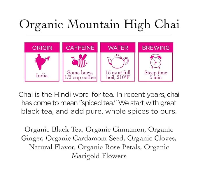 Two Leaves and a Bud Organic Mountain High Chai Tea Bags, Whole Leaf Black Tea and Spices in