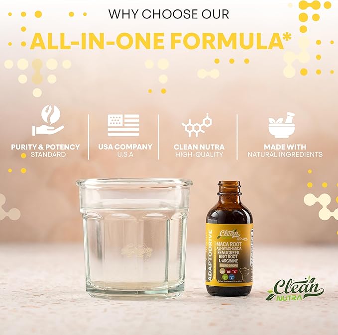 Clean Nutra Organic Maca Root Liquid Drops with Ashwagandha, Fenugreek, Beet Root and L-Arginine