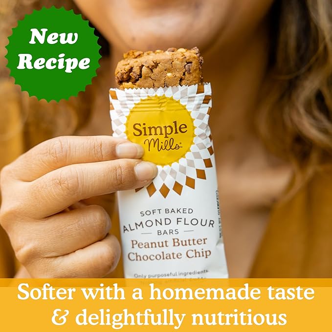 Simple Mills Almond Flour Snack Bars, Peanut Butter Chocolate Chip - Gluten Free, Made with Organic