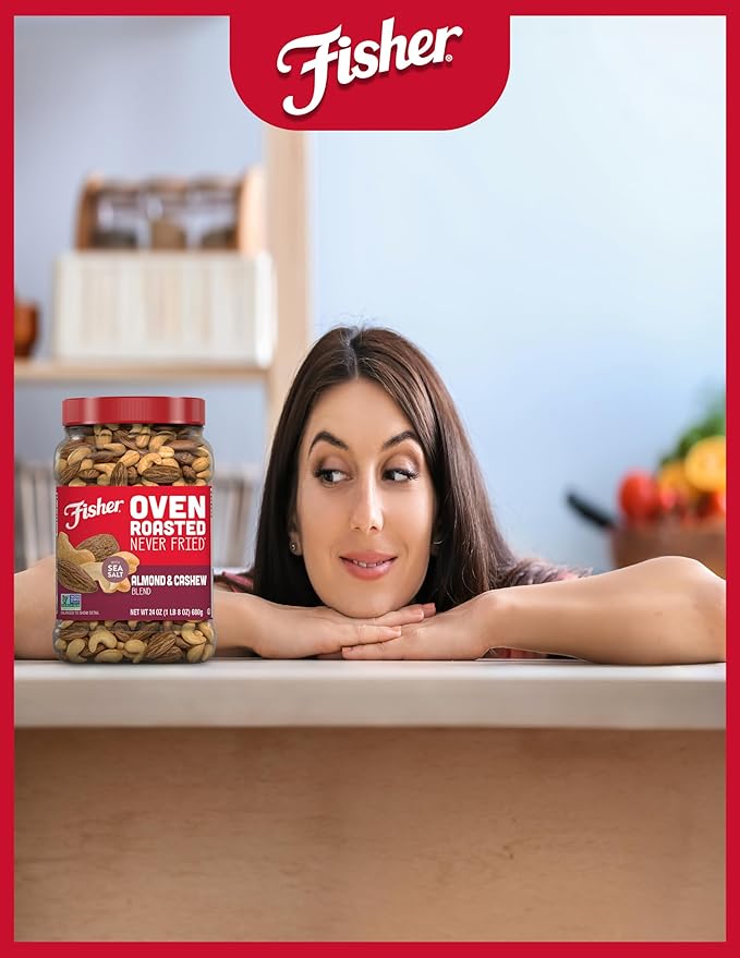 Fisher Oven Roasted Never Fried Almond & Cashew Blend, 24 Ounces (Pack of 1), Healthy Snacks for
