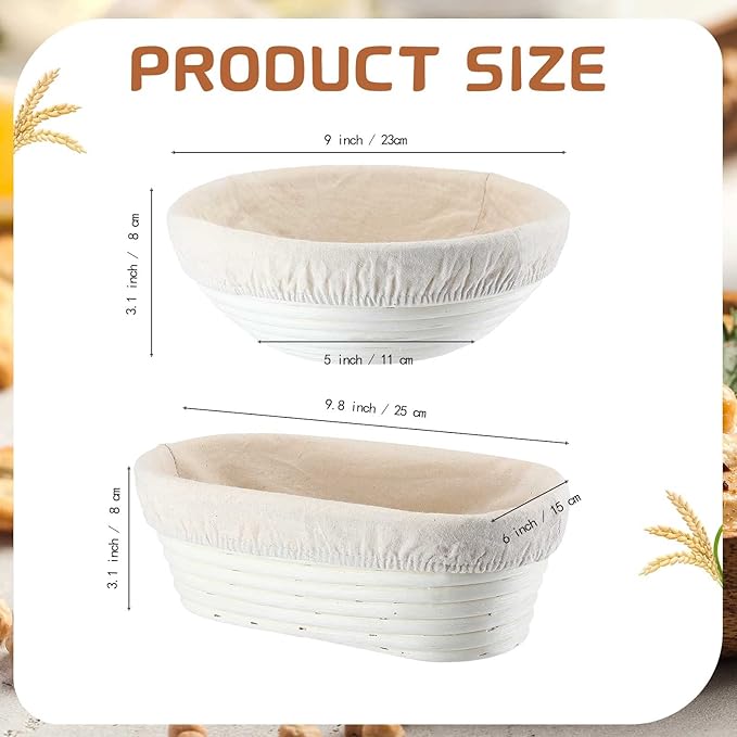 Nuanchu 4 Pcs Proofing Basket 9 Inch Round Bread Proofing Basket 10 Inch Oval Rattan Baking Bowl