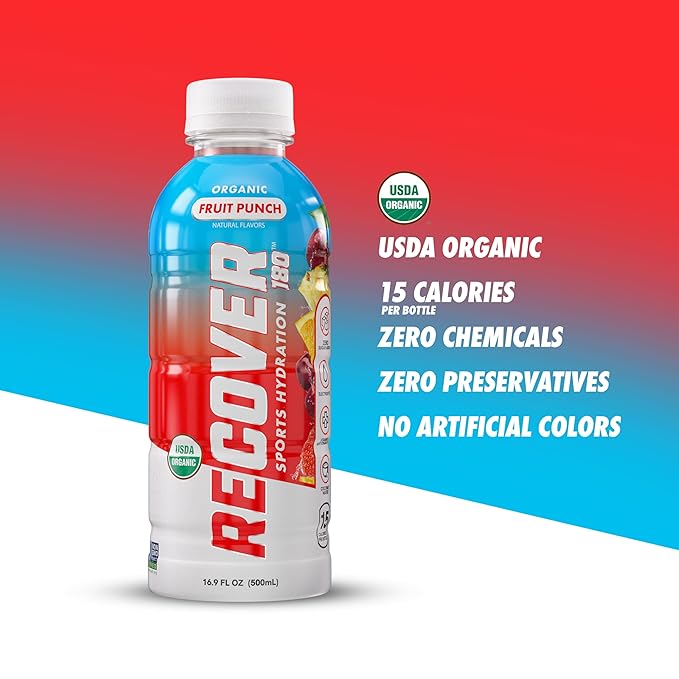 RECOVER 180 Organic Sports Hydration Drink, No Sugar Added, 20 Calorie Sports Beverage, Organic