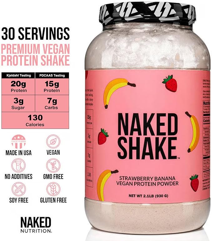 NAKED Shake - Vegan Protein Powder, Strawberry Banana - Flavored Plant Based Protein with Mct Oil