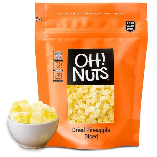 Oh! Nuts Dried Pineapple - 1.5 LB - Dried Fruit Diced - Less Sugar Added - Dehydrated Fruit Bites
