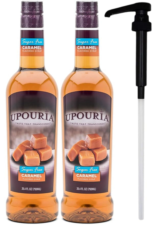 Upouria Sugar-Free Caramel Coffee Syrup Flavoring, 100% Vegan, Gluten-Free, Kosher, Keto, 750 mL