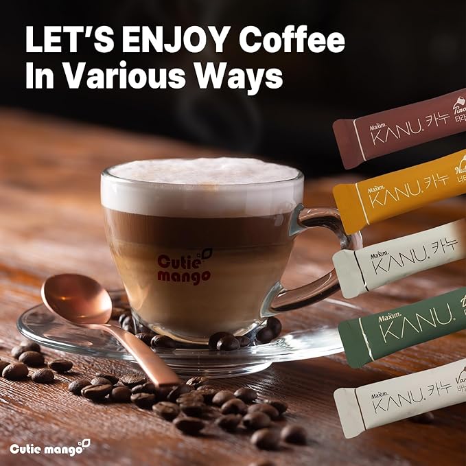 CUTIE MANGO Maxim KANU Premium Korean Instant Coffee Sampler Latte & Americano Assortment Café