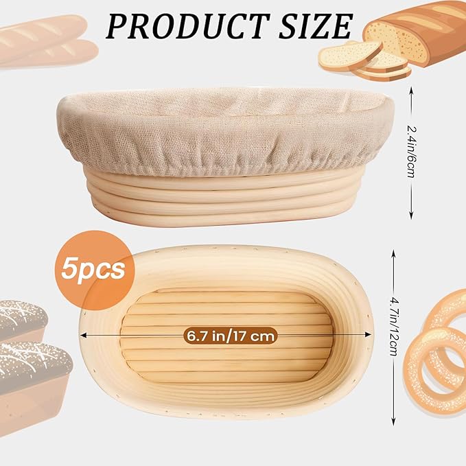 6 inch Oval Mini Banneton Bread Proofing Basket Small Sourdough Bread Baking Supplies Set of 5