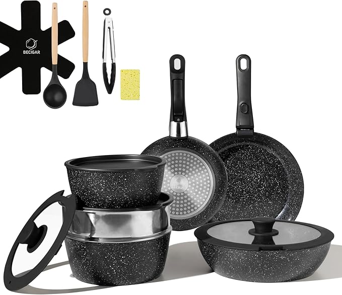 21PCS ceramic cookware set,Nonstick ceramic pan, Removable Handle pots and pans set, Stackable Pan