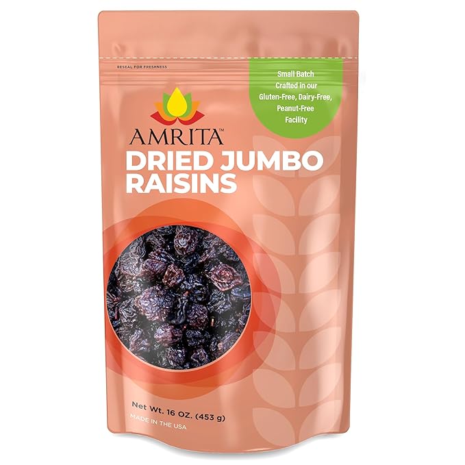 Amrita Dried Jumbo Raisins 1 lb | Naturally Sweet, Gluten-Free Snack | Dried Grapes Packed Fresh in