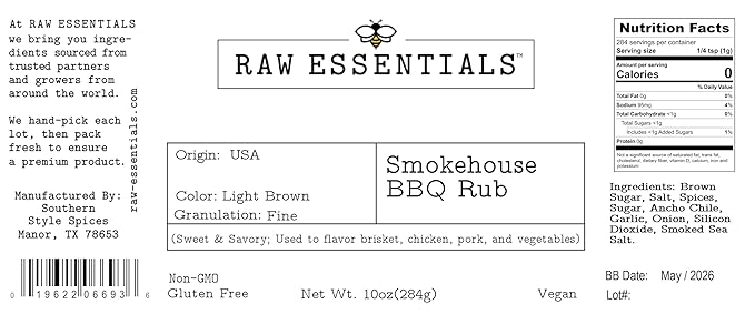 Raw Essentials Smokehouse BBQ Rub ??Sweet and Savory ??Use to Season Brisket, Chicken, Pork, and