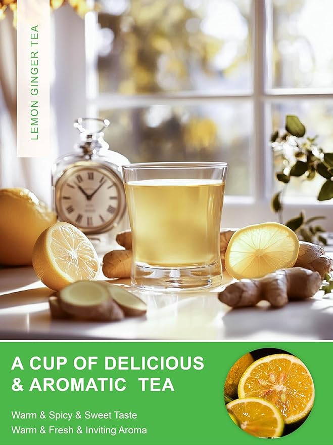TeeLux Lemon Ginger Herbal Tea, Refreshing Lemon with Spicy Ginger Root & Zesty Lemongrass