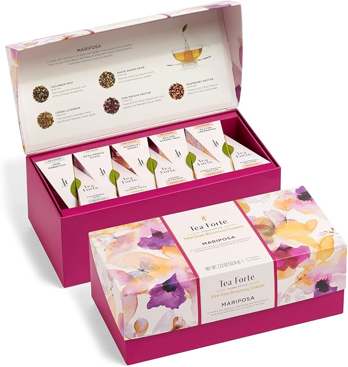 Tea Forte Mariposa Presentation Box Tea Gift Sampler, 20 Count, 2 of Each Variety Individually