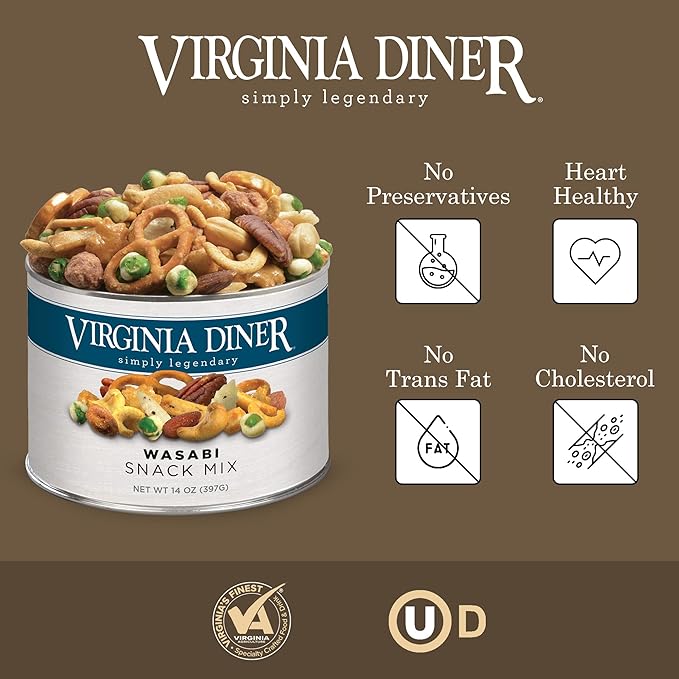 Virginia Diner - Wasabi Snack Mix 14oz Resealable Can of the Perfect Bar Mix for Snacking Sharing