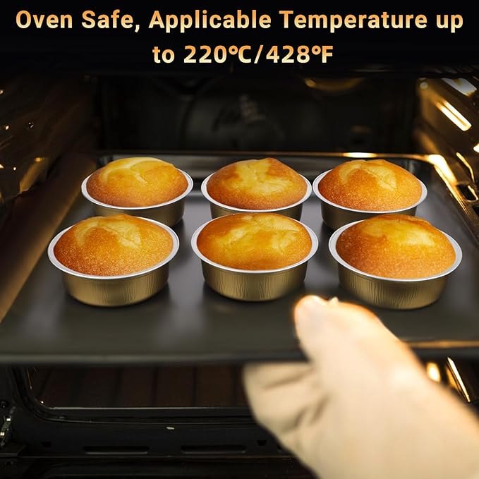Beasea Aluminum Ramekins With Lids, 100 Pack 8.8oz 260ml 4 Inch Disposable Foil Aluminum Baking