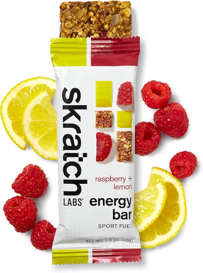 SKRATCH LABS Energy Bar | Raspberry + Lemon (12 pack) | Plant Based Healthy Snack | Low Sugar - 4g