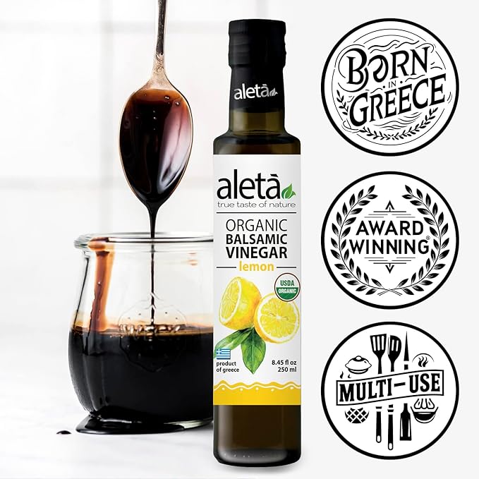 Aleta Farms Balsamic Vinegar, Premium Quality Lemon Infused Balsamic Glaze, USDA Organic, Perfect