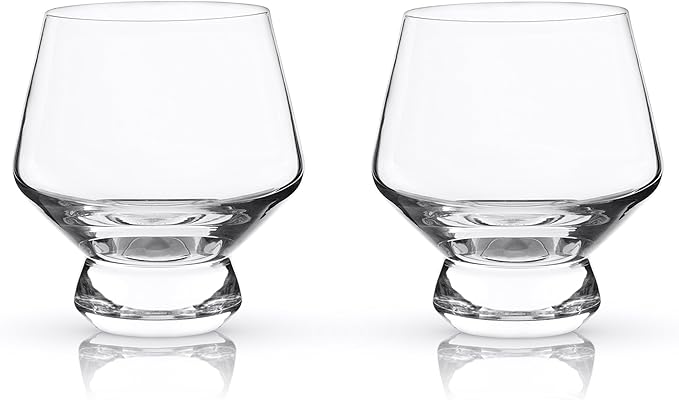 Viski Raye Footed Crystal Punch Cups Set of 2 - Premium Crystal Clear Glass, Stemless Heavy Base