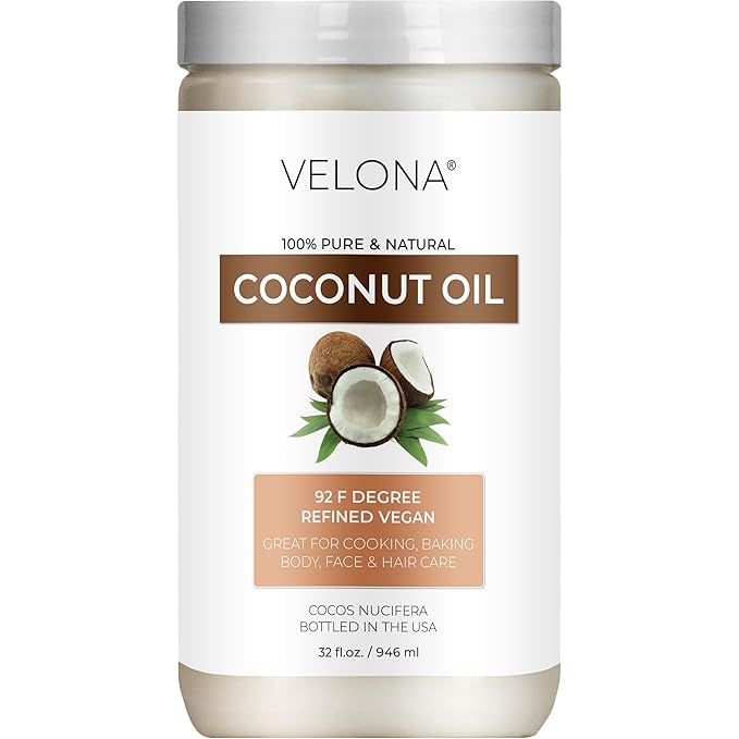 Coconut Oil 92 Degree by Velona - 32 fl oz | 100% Pure and Natural Carrier Oil | in jar | Refined
