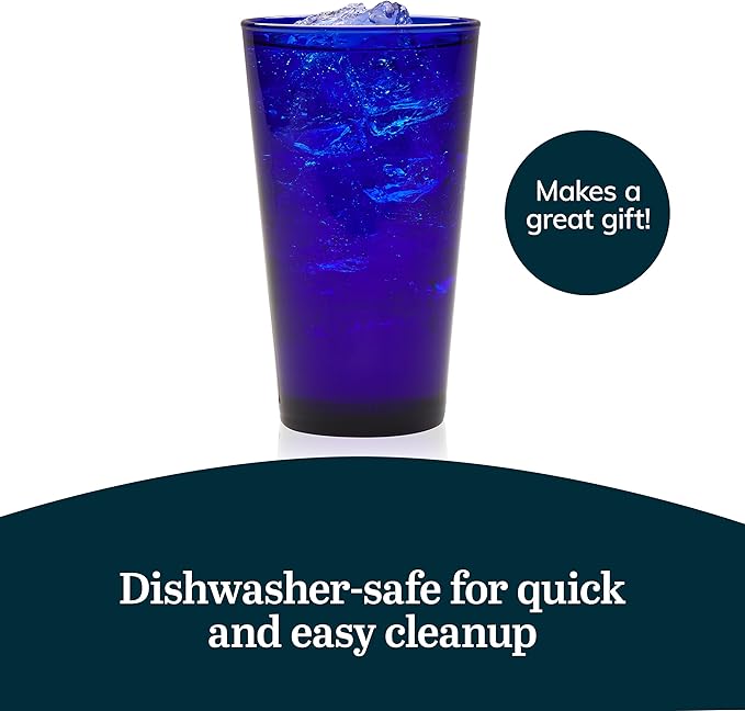 Libbey Cobalt Blue Drinking Glasses, Classic Design Flare Tumbler Glasses Set of 8, Dishwasher Safe