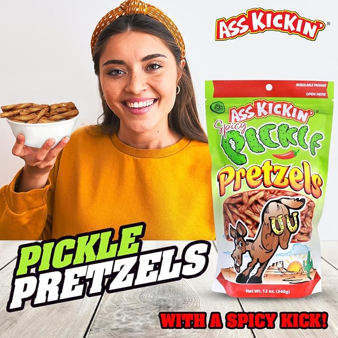 ASS KICKIN??Spicy Pickle Pretzels 12 Ounce Size Flavor Pack Seasoned Pretzel Twists