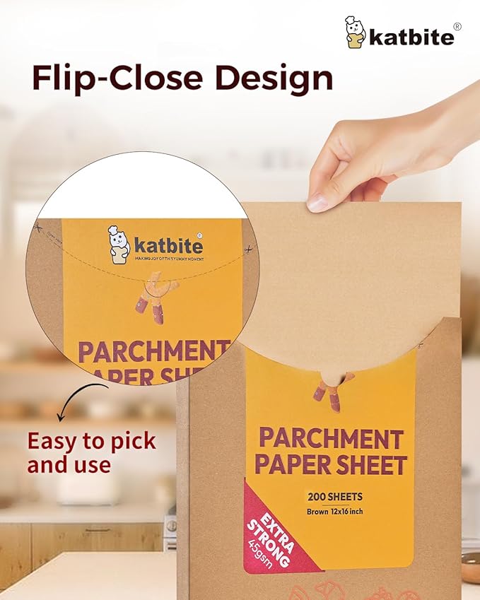 Katbite 200Pcs 12x16 In Unbleached Parchment Paper for Baking, Precut Parchment Paper Sheets, Heavy