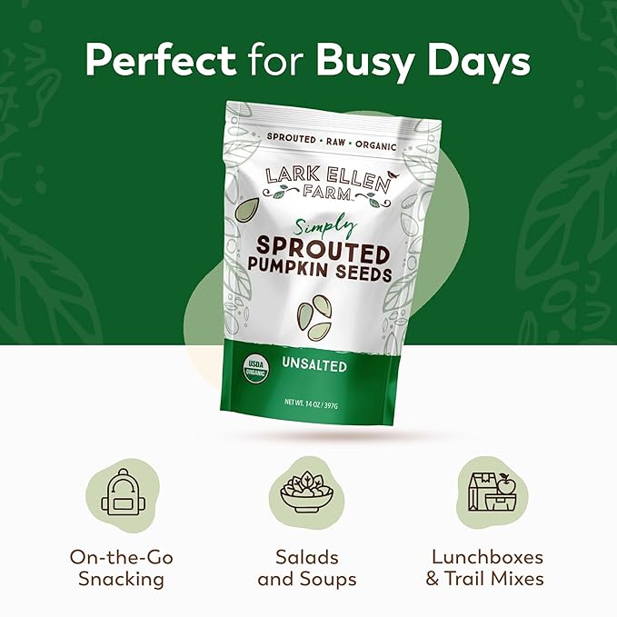 Lark Ellen Farm Sprouted Organic Pumpkin Seeds, Unsalted Raw Pumpkin Seeds Organic, Pepitas, Vegan