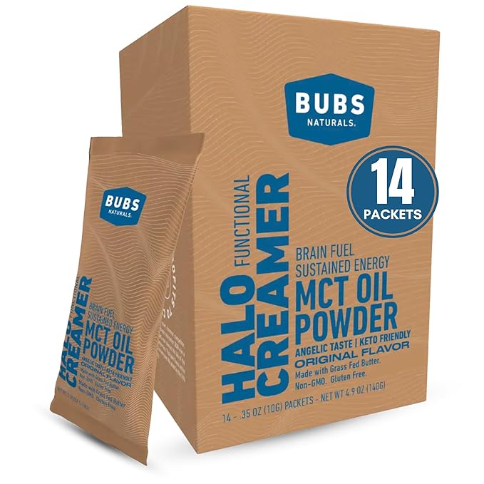 BUBS Naturals Halo MCT Oil Powder, 10g Travel Packets Functional Keto Coffee Creamer with MCT Oil &