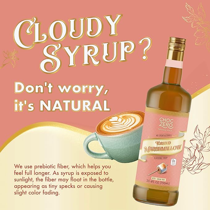 ChocZero Sugar Free Coffee Syrup, Toasted Marshmallow Flavor, No Sugar Alcohol Simple Syrup Drink
