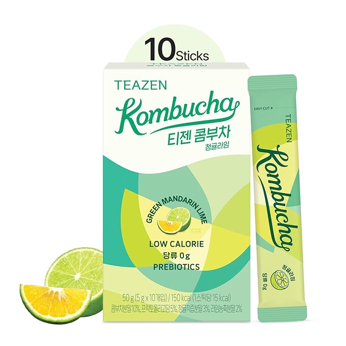 TEAZEN Green Mandarin Lime Kombucha Tea, Hydration Drink Mix, Sugar Free, Live Probiotics &