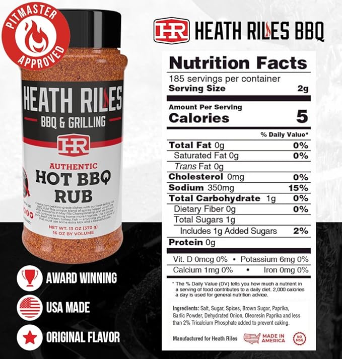 Heath Riles BBQ Rub - Hot Seasoning, Champion Pitmaster Recipe, Legendary BBQ Rubs For Smoking &
