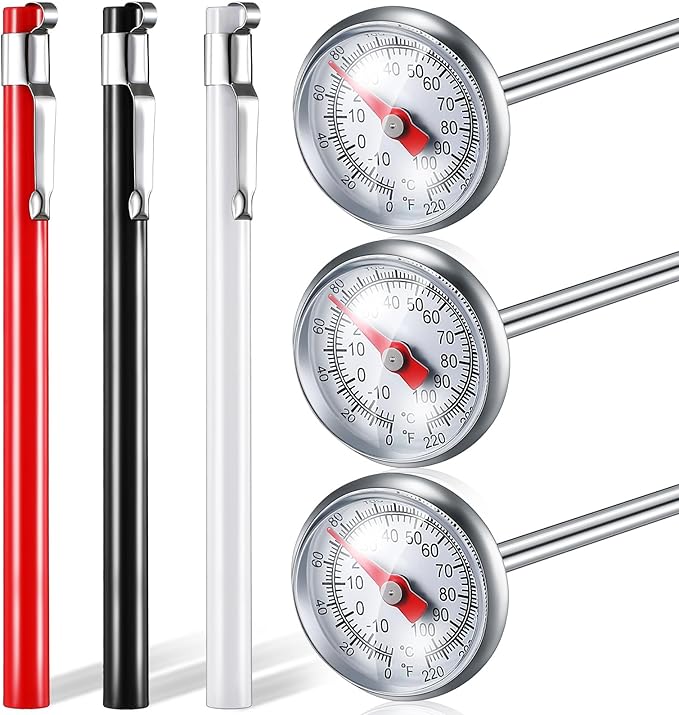 Xuhal 3 Pcs Stainless Steel Kitchen Thermometer with 5 Inch Long Stem 1 Inch Dial Thermometer Milk