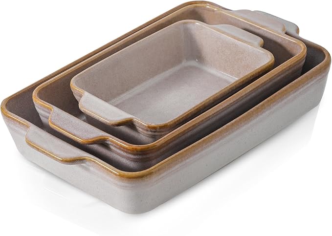HVH 9x13 Baking Dish Set, Large Casserole Dishes for Oven, Ceramic Bakeware Set of 3, Rectangular