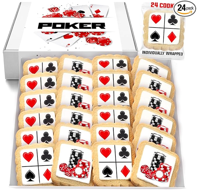 Poker Themed Cookies Casino Game Night Club Dice Treats | 24 Pack Bulk | Individually Wrapped |