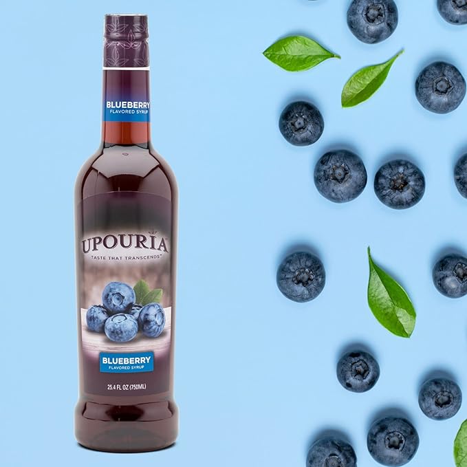Upouria Blueberry Syrup Flavoring, 100% Vegan, Gluten-Free, Kosher, 750ml bottle (Pack of 2) with 1