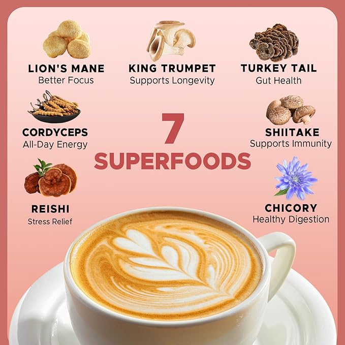 JUYIHEAL Mushroom Chicory, Mushroom Chicory Coffee 6 Mushrooms with Chicory Root for Energy, Focus
