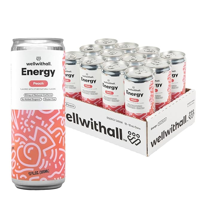 WellWithAll Peach Energy Drink ??Caffeine from Tea ??With Vitamin C ??Lightly Sparkling Beverage