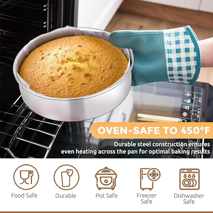 E-far Stainless Steel Baking Pan Set, 6-Piece Metal Bakeware Sets Include Cookie Sheet, Round