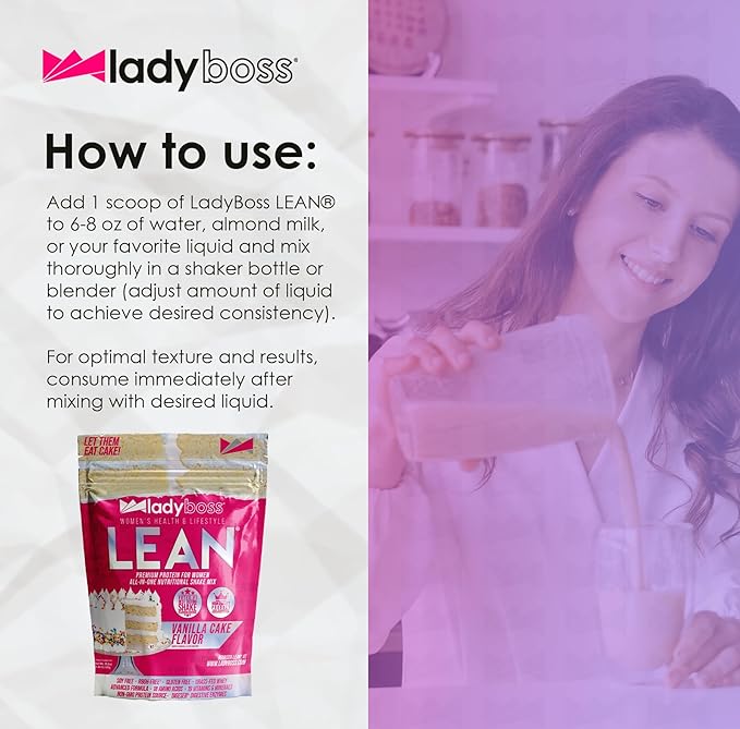 LadyBoss Lean Protein Shake Vanilla Cake Flavor - Meal Replacement & Craving Support with Grass-Fed