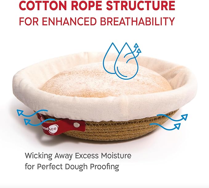 Cotton Rope Banneton Bread Proofing Basket Set, 2 x Round Bread Basket with Liners & Covers for